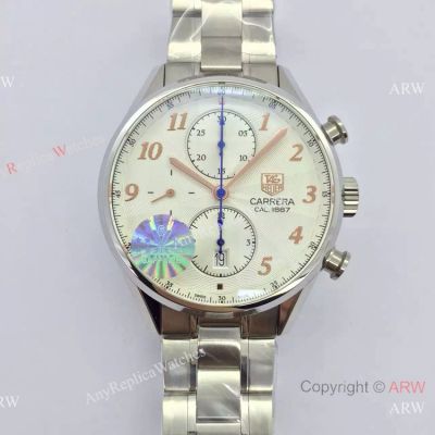 Swiss Tag Heuer Carrera Cal.1887 SS White Dial Rose gold Markers Copy Watch